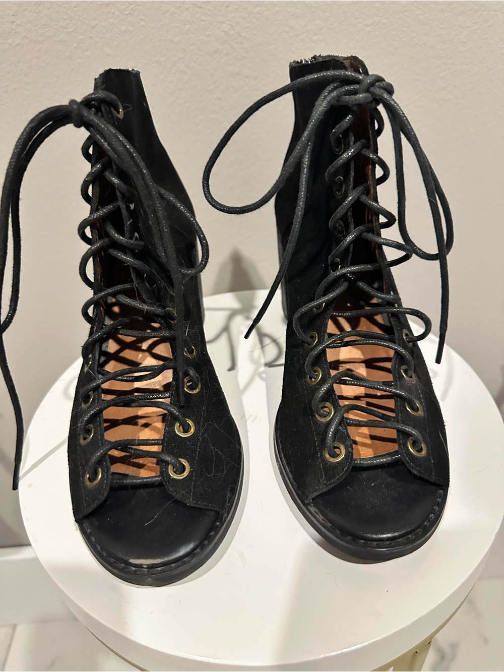 Jeffrey Campbell Black Lace-Up Open-Toe Ankle Boots